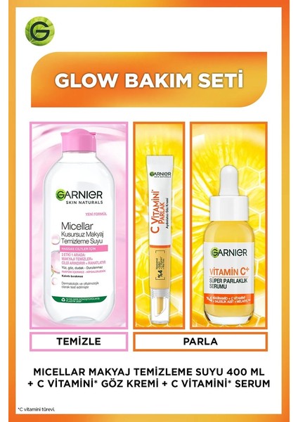 c Vitamini Parlak Aydınlatıcı Göz Kremi 15ML + Süper Aydınlatıcı Serum 30ML + Makyaj Temizleme Suyu fırsatları