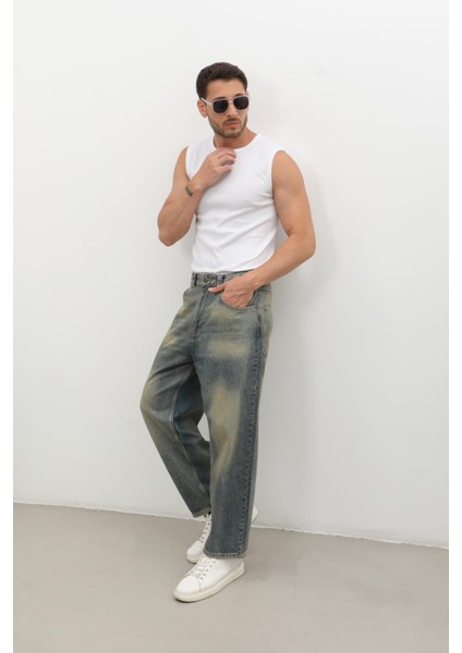 Erkek Skater Fit Jean Pantolon Tint Yeşil
