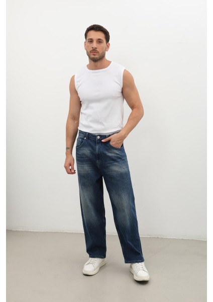 Erkek Skater Fit Jean Pantolon Lacivert