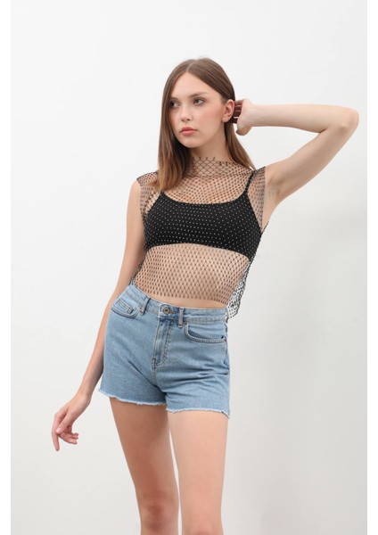 Kadın Yüksek Bel Püsküllü Açık Mavi Jean Şort indirimleri