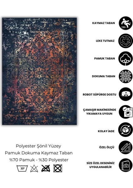 Siyah Turuncu Eskitme Salon Halısı Dijital Baskılı Dokuma Kaymaz Tabanlı Yıkanabilir Antialerjik Oturma Odası Halısı fırsatları