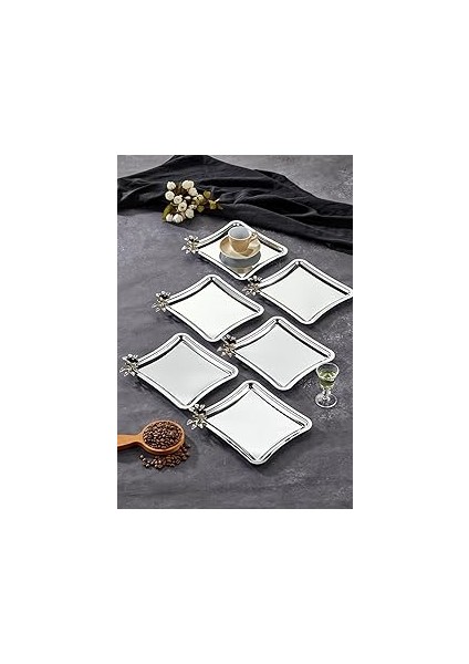Mayaglory Elegate Square Serisi, Lua Era Kulp Deseli Krom Suum Söz Işa Tepsisi, 22X22CM, 6 Adet