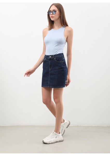Kadın Rins Mini Jean Etek