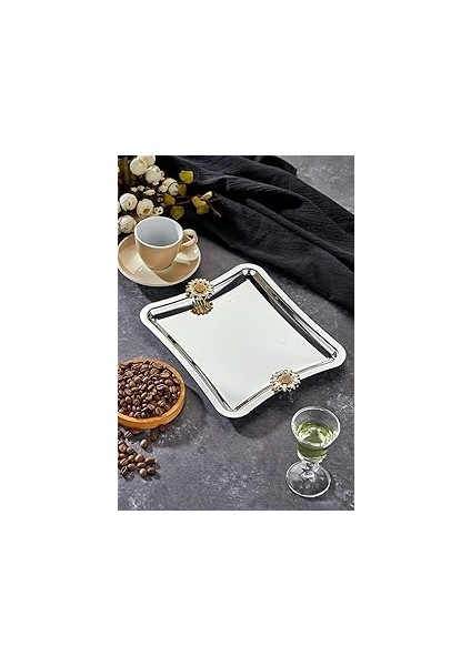 Mayaglory Elegate Square Serisi, Duo Bella Flora Kulp Deseli Krom Suum Söz Işa Tepsisi, 22X16CM, Te