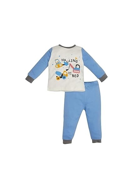 Erkek Bebek Pijama Takım Araç Baskılı Uzun Kollu Üst Beli Lastikli Uzun Alt Ekru 4/5 Yaş