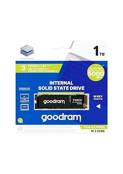 Goodram PX600 1tb SSD – Pcie Gen4, Nvme, 5000MB/S Okuma, 3200MB/S Yazma, SSDPR-PX600-1K0-80