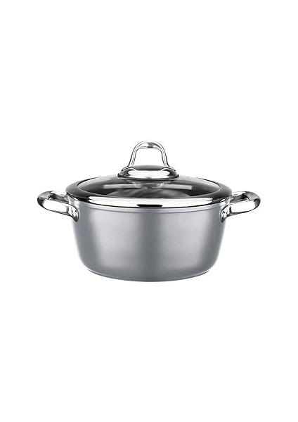 Titaium 20CM Tecere, Çelik Kulp, Çerçeveli Cam Kapak Metalik Gri