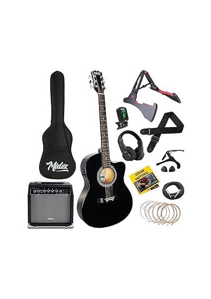 RG-560BK-AMP Siyah Amfili Elektro Akustik Gitar Full Set