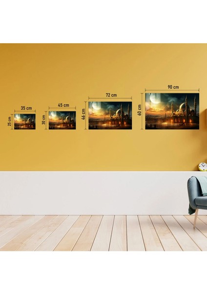 Sonsuzluğun Işığı: Ay Işığı Altında Cami ve Gün Batımı Manzarası Cam Tablo indirimleri