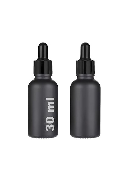 30 ml Mat Siyah Cam Damlalıklı Serum Şişesi 30 cc Renkli Metal Kapaklı Dropper Cam Şişe 2 Adet (Siy