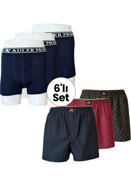 Erkek Boxer 6’lı Set Pamuk & Poplin Karışık - Lacivert