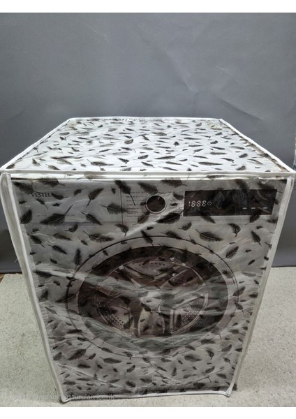 Şeffaf Pvc Çamaşır ve Kurutma Makinesi Örtüsü – Siyah Tüy Desenli, Su Geçirmez