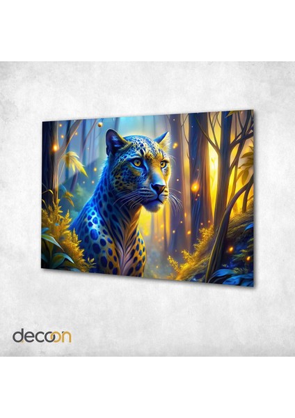 Mistik Ormanın Ruh Leoparı: Büyülü Mavi ve Altın Cam Tablo indirimleri