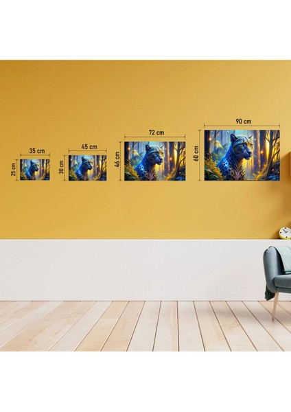 Mistik Ormanın Ruh Leoparı: Büyülü Mavi ve Altın Cam Tablo