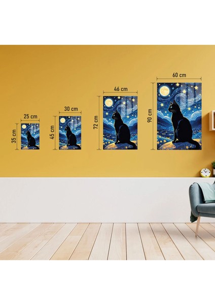 Yıldızlı Gecenin Seyri: Kara Kedi ve Büyülü Ay Cam Tablo indirimleri
