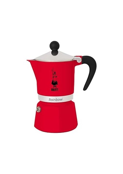 - Raibow: 3 Cups Ocak Üstü Espresso Pişirici - 130ML - Kırmızı Rek - Alümiyum Gövde - Pate
