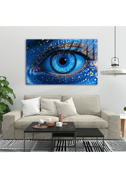Kozmik Göz: Mistik Mavi ve Altın Parıltılı Cam Tablo