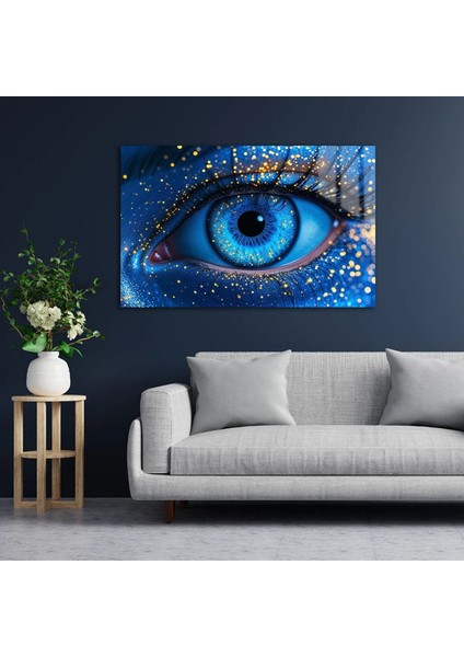Kozmik Göz: Mistik Mavi ve Altın Parıltılı Cam Tablo fiyatları