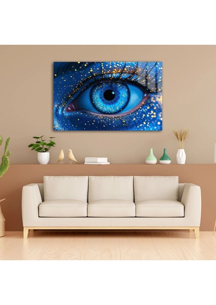 Kozmik Göz: Mistik Mavi ve Altın Parıltılı Cam Tablo modelleri