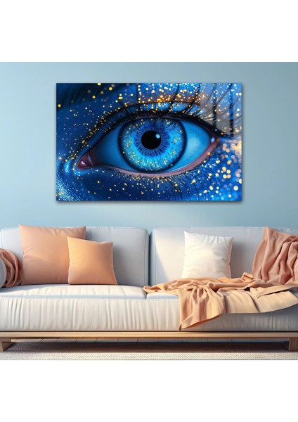 Kozmik Göz: Mistik Mavi ve Altın Parıltılı Cam Tablo fırsatları
