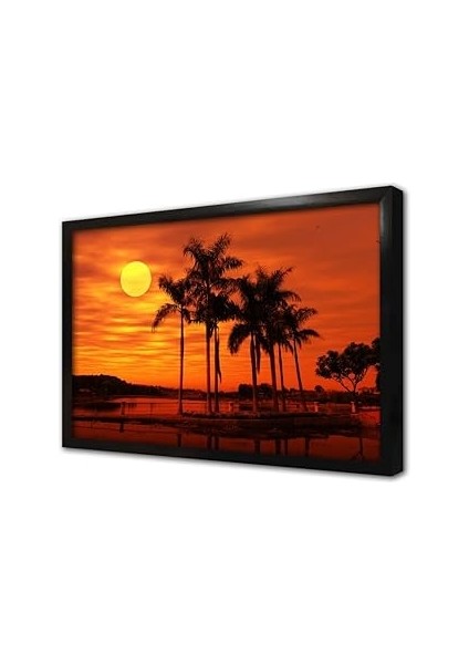Palmiye Eşliğide Gü Batımı Çerçeveli Cam Tablo 20X30 cm CA20732