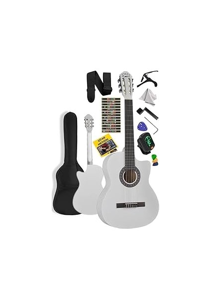 CG-395WH Beyaz Rek Kesik Klasik Gitar 4/4 Yetişki Boy Sap Ayarlı Full Set