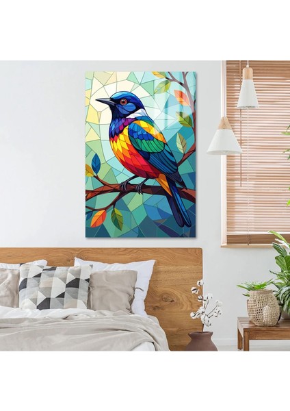 Renkli Kanatlar: Vitray Sanatı Kuş Cam Tablo