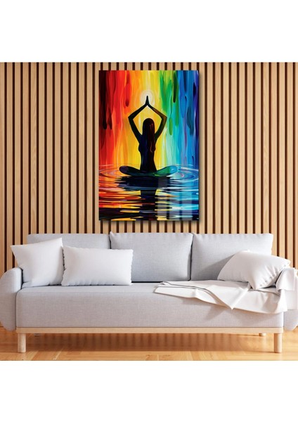 Çakraların Dansı: Gökkuşağı Enerjisiyle Meditasyon Cam Tablo