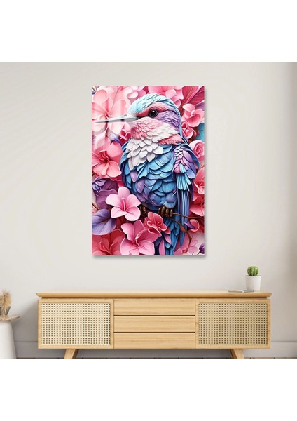 Pastel Rüyalar: Canlı Renkli Kuş Cam Tablo