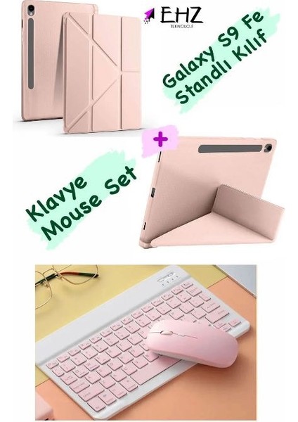 Galaxy Tab S9 Fe Uyumlu Standli Tablet Kilif + Bluetooth Klavye Mouse Set