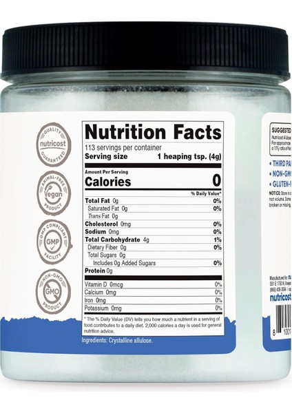 Nutricost Allulose Sweetener Keto Sugar 0 Calorie Low Carb Crystalline Sıfır Kalorili Tatlandırıcı fiyatları
