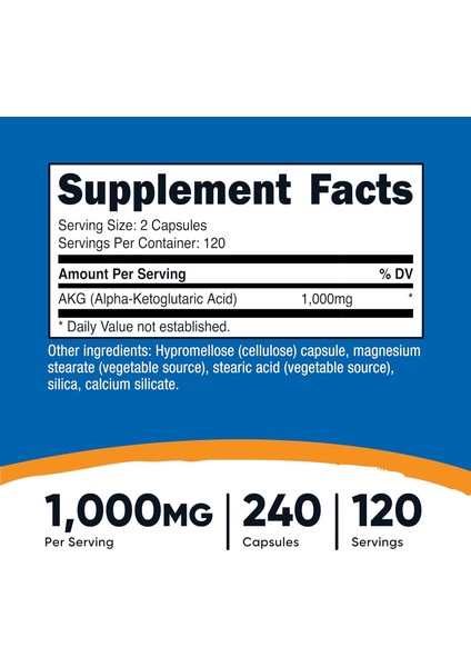 Nutricost Akg Alpha Ketoglutaric Acid 1,000 Mg 240 Caps Glutamine & Arginine, Energy Support fiyatları