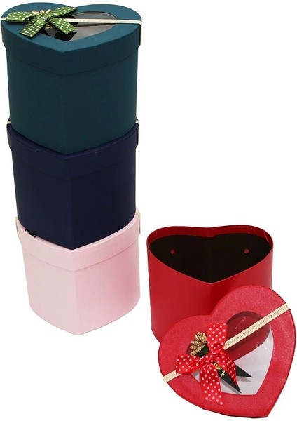 Küçük - Kalpli Şeffaf Pencere Kapaklı Hediye Kutusu