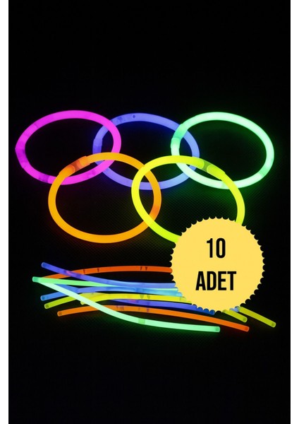 Neon Fosforlu Parti Çubuk Fosforlu Bileklik Karanlıkta Parlayan Işık 10 Çubuk+10 Bağlantı Aparatı