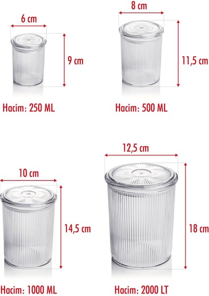 24lü Barok Yuvarlak 4 Boy Kavanoz Seti & Saklama Kabı & Erzak Kabı (6x2000 ml, 6x1000 ml, 6x500 ml) indirimleri
