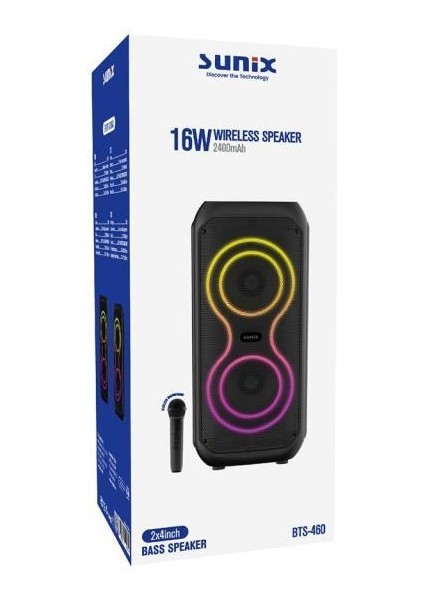 16W 2400 Mah 2x4 Inç Bass Mikrofonlu Bluetooth Hoparlör BTS-460 modelleri