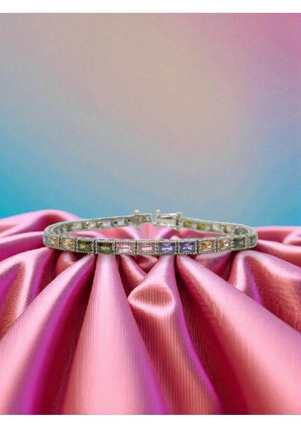 Renkli Baget Taşlı Gümüş Su Yolu Bileklik – 925 Ayar Zarif Tasarım fırsatları