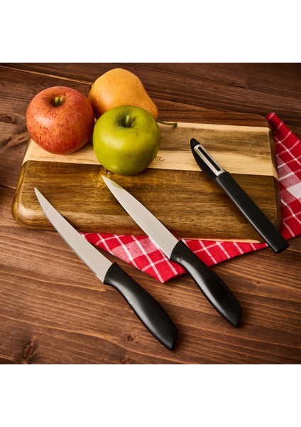 Kitchen Vakumlu 3'lü Çok Amaçlı Bıçak Seti - Siyah