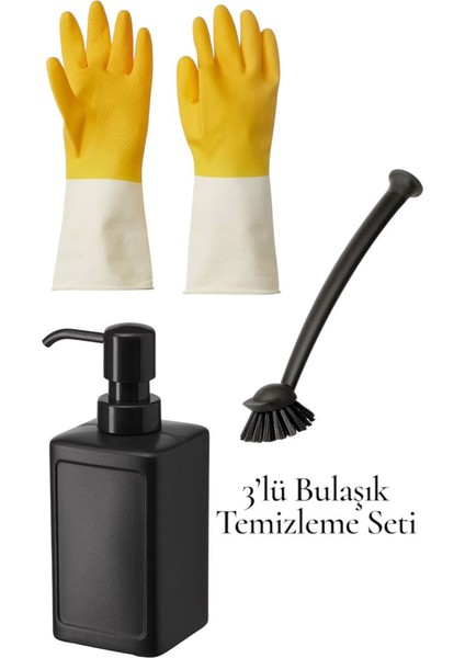 Rınnıg 3'lü Bulaşık-Temizlik Seti Eldiven+Fırça+Sıvı Sabunluk