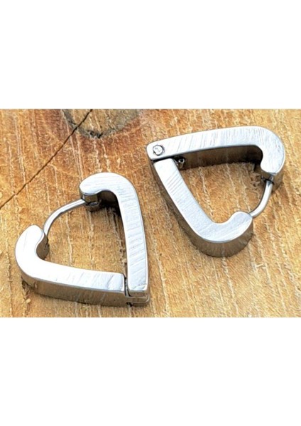 Çelik Gümüş Renk Düz Üçgen Çift Unisex Küpe