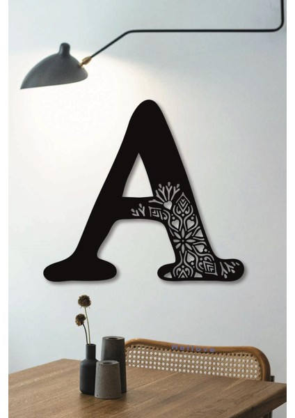 Çiçekli Büyük Dekoratif Harf 30 cm Siyah Duvar Süsü Hediye Isim Baş Harfi