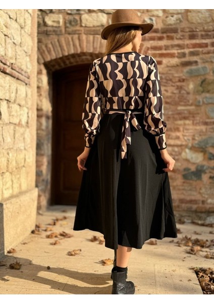 AYDOGANTICARET44 Kadın Uzun Kollu Kruvaze Yaka Dalgıç Krep Midi Boy Elbise fiyatları