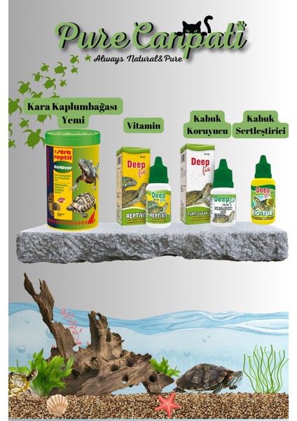 Kara Kaplumbağası Herbivor Yem,vitamin,turti Clean Jel,kabuk Sertleştirci Seti