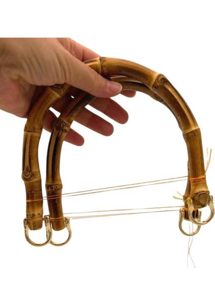 Çanta Aksesuar 18 cm Çift Gerçek Bambu Çanta Sapı Düz Halkalı (Light Gold Metalli)