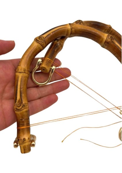 Çanta Aksesuar 18 cm Çift Gerçek Bambu Çanta Sapı Düz Halkalı (Light Gold Metalli) fiyatları