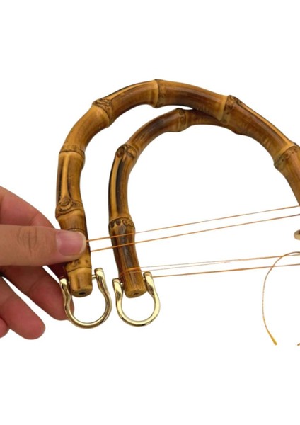 Çanta Aksesuar 18 cm Çift Gerçek Bambu Çanta Sapı Düz Halkalı (Light Gold Metalli) modelleri