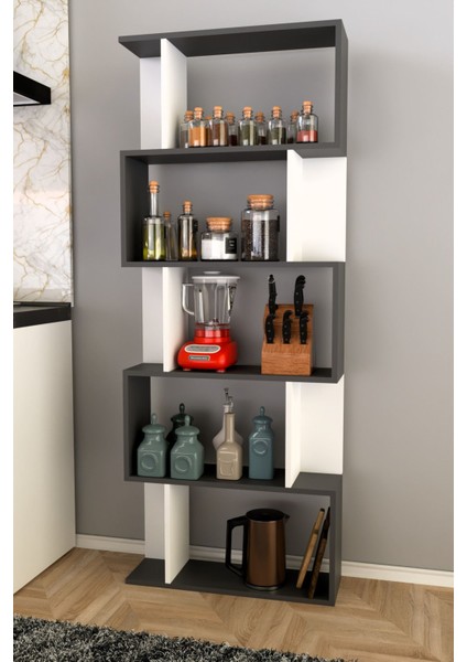 Scala 5 Raflı Mutfak Dolabı Mutfak Rafı Çok Amaçlı Dolap -Antrasit-Beyaz fiyatları