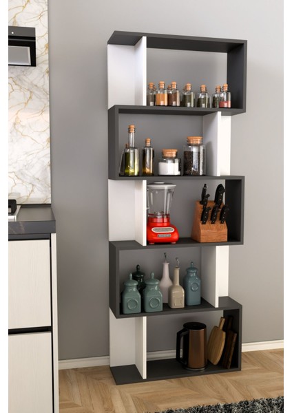 Scala 5 Raflı Mutfak Dolabı Mutfak Rafı Çok Amaçlı Dolap -Antrasit-Beyaz modelleri