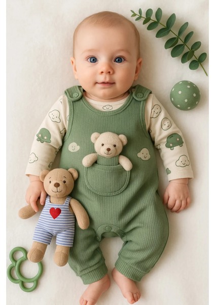 Oyuncak Ayılı Bebek Tulum Takımı – 2’li Zıbın ve Tulum Seti | 3-6-9 Ay