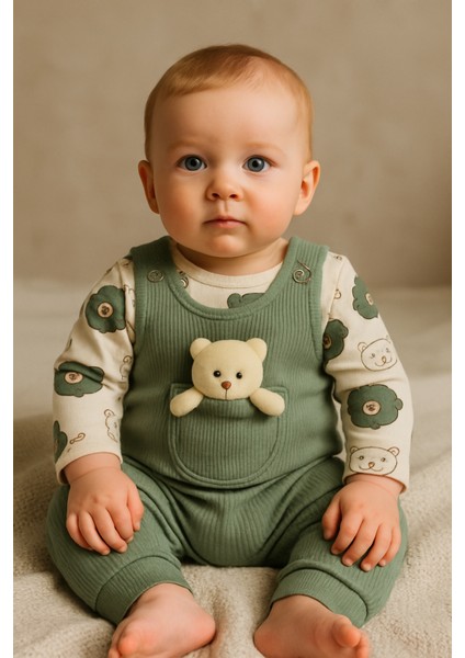 Oyuncak Ayılı Bebek Tulum Takımı – 2’li Zıbın ve Tulum Seti | 3-6-9 Ay